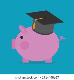 Savings In The Piggy Bank For Education, Vector Illustration In Flat Style