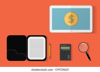 Savings plan and sources of income, passive assets, internet tutorial seen from tablet