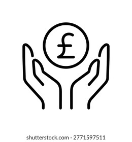 Savings Pound Sterling thin line icon. GBP Currency, British UK Money, Finance, Banking, Financial concept. Black outline vector hand sign.