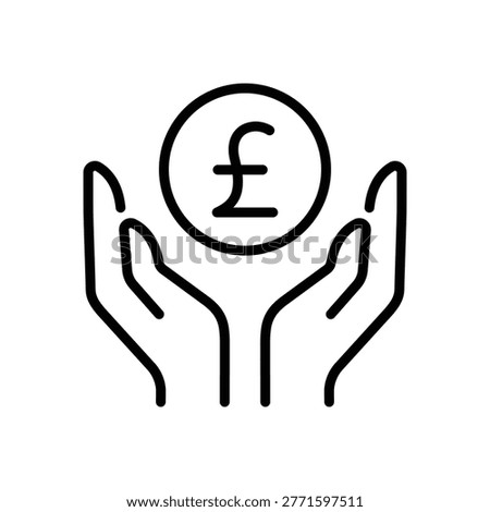 Savings Pound Sterling thin line icon. GBP Currency, British UK Money, Finance, Banking, Financial concept. Black outline vector hand sign.