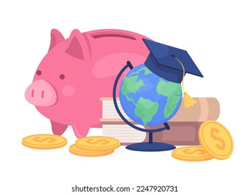 Savings for prestige university semi flat color vector objects. Editable elements. Items on white. Education abroad. Self goal simple cartoon style illustration for web graphic design and animation