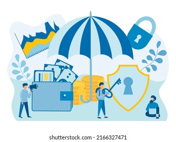 Savings protection, finance insurance, banknote wallet and keyhole shield Vector illustration