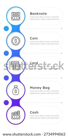 Savings and salary blue gradient round infographic 5 steps. Money amount keeping. Payment types. Financial management. Abundance. Editable thin line icons diagram process