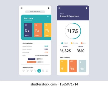 Savings Tracker Concept UI, UX, GUI screens and flat web icons for mobile apps, responsive app for money goals, finance, income and progress tracking