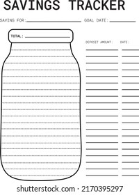 Savings Tracker, Jar Savings Tracker, Savings Tracker Journal and printable planners