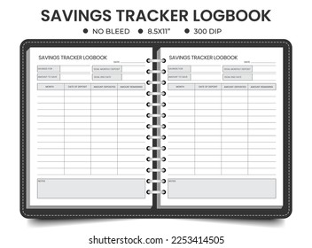 Savings tracker logbook or notebook planner template