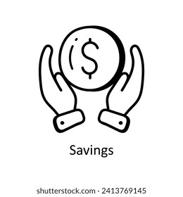 Dibujo de diseño del doodle de contorno vectorial de ahorro. Símbolo del archivo EPS 10 de fondo blanco