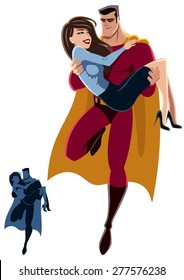 Savior on White 3: Illustration of superhero carrying woman in his arms. No transparency and gradients used. 