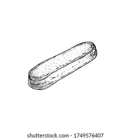 Savoiardi biscuit in sketch style. Hand drawn Italian dessert tiramisu ingredient. Traditional Italian sweet. Vector illustration isolated on white background.