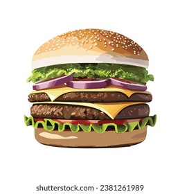 Savor the flavor with this delectable illustration of a mouthwatering burger, perfect for food, restaurant, and culinary-themed designs.