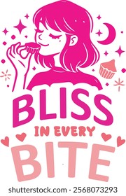 Savor the joy of 'Bliss in Every Bite' with this delightful t-shirt design. Celebrate life’s little pleasures with a stylish and food-inspired statement piece.