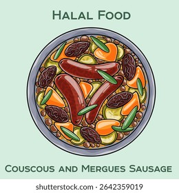 Savor our halal couscous paired with flavorful merguez sausage, a delightful blend of spices and tradition in every bite.