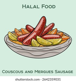 Savor our halal couscous paired with flavorful merguez sausage, a delightful blend of spices and tradition in every bite.