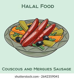 Savor our halal couscous paired with flavorful merguez sausage, a delightful blend of spices and tradition in every bite.