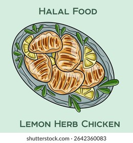 Savor our Lemon Herb Chicken, a delightful halal dish featuring tender chicken marinated in zesty lemon and aromatic herbs for a fresh, flavorful experience.