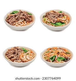 Savor the Richness of Ramen: Indulge in a Savory Bowl of Udon Delights. Ingredients: Succulent braised beef, delicate shiitake mushrooms, vibrant spinach leaves, fragrant garlic-infused oil 