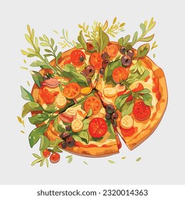 Savor the Slice: Captivating Vector Art Depicting Pizza Margherita