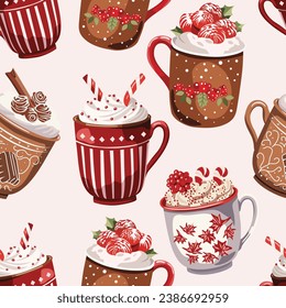 Savor the warmth of the season with a delightful Christmas hot drinks pattern design in this festive vector artwork.