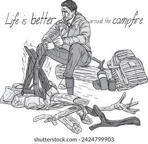 Savoring a cup of coffee by the campfire, surrounded by the beauty of nature