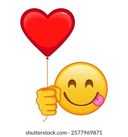 Savoring a delicacy face with red heart baloon Large size of yellow emoji smile