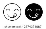 Savoring food emoji icon set. Hungry face vector symbol in black filled and outlined style.