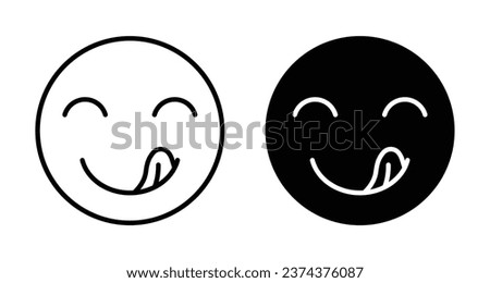 Savoring food emoji icon set. Hungry face vector symbol in black filled and outlined style.