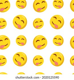 Savoring Icon Emoji Pattern. Tasty Seamless Background Symbols. Doodle Emoticon Illustration Design Vector.