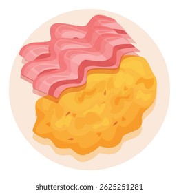 Savory omelette served with crispy bacon strips, a classic and satisfying breakfast combination