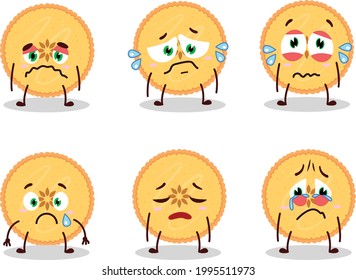 Savory pie cartoon character with sad expression. Vector illustration