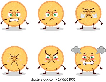 Savory pie cartoon character with various angry expressions. Vector illustration