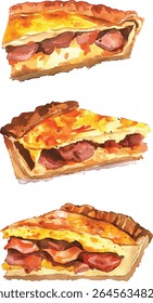 Savory Quiche Watercolor  - Three Slices vector illustration