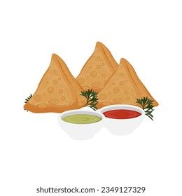 Savory Samosa With Sauce Vector Illustration Logo