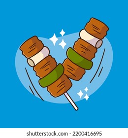 savory satay dish and food collection doodle vector illustration
