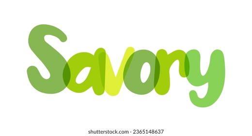 Savory, Satureja hortensis L, mint family, herb of satyr, Natural - green tones typography background, label, sticker, text design, sign, white background, tag, transparent lettering