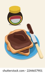 savory toasts for breakfast with butter vegemite - healthy food spread made from leftover brewers yeast extract with vegetables and spices. Australian vector illustration.