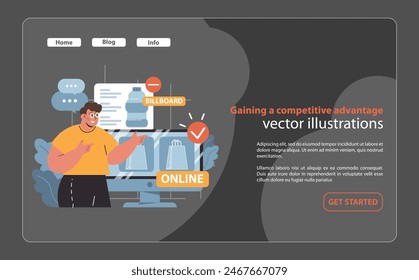 A savvy marketer confidently navigates between traditional and online advertising platforms, illustrating a dynamic approach to gaining a competitive edge in the market.