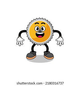 saw blade cartoon with surprised gesture , character design