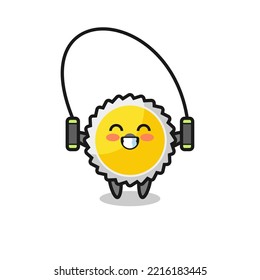 saw blade character cartoon with skipping rope , cute design