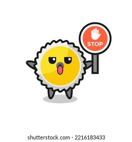 saw blade character illustration holding a stop sign , cute design