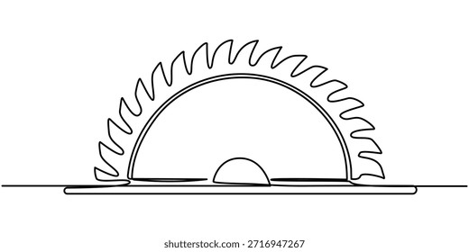 Saw Blade continuous one line drawing, of minimalism design, in outline illustration. 