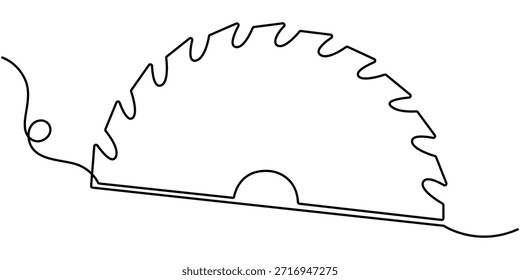 Saw Blade continuous one line drawing, of minimalism design, in outline illustration. 