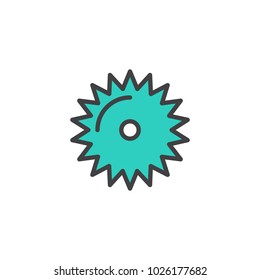 Saw blade filled outline icon, line vector sign, linear colorful pictogram isolated on white. Industrial saw symbol, logo illustration. Pixel perfect vector graphics