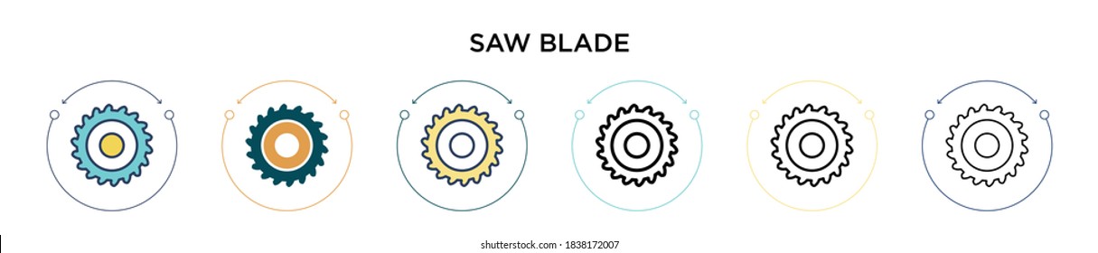 Saw blade icon in filled, thin line, outline and stroke style. Vector illustration of two colored and black saw blade vector icons designs can be used for mobile, ui, web