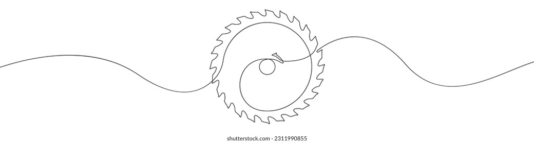 Saw blade icon line continuous drawing vector. One line Disc for a circular saw icon vector background. Saw blade icon. Continuous outline of a Saw blade icon.