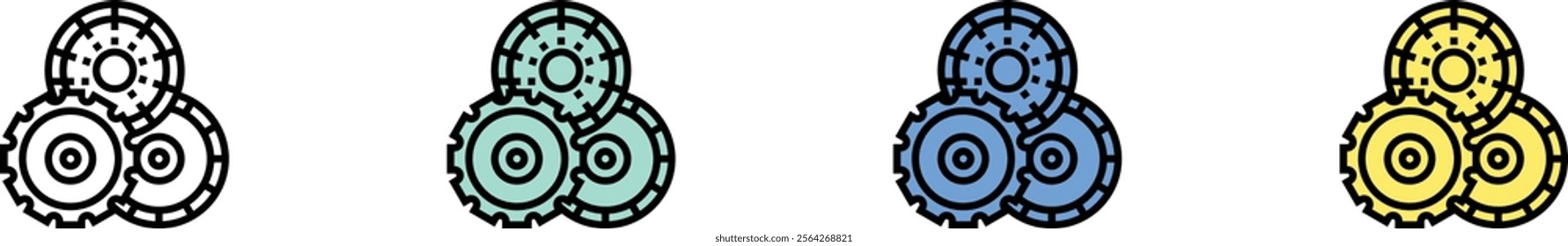 saw blade icon. Outline, Green, Blue and Yellow Style Design Isolated On White Background