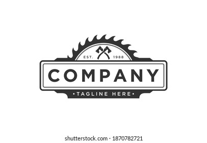 Saw Blade Logo Design Silhouette Woodworking Retro Vintage Premium Vector