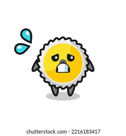saw blade mascot character with afraid gesture , cute design