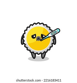 saw blade mascot character with fever condition , cute design