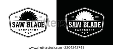 Saw blade or sawmill carpentry for cutting wood symbol icon vintage logo vector. Foto stock © 