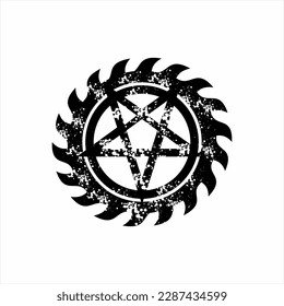 Saw blade and star logo design in grunge style.